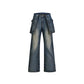 【24s May.】Washed Distressed Double-layered Jeans