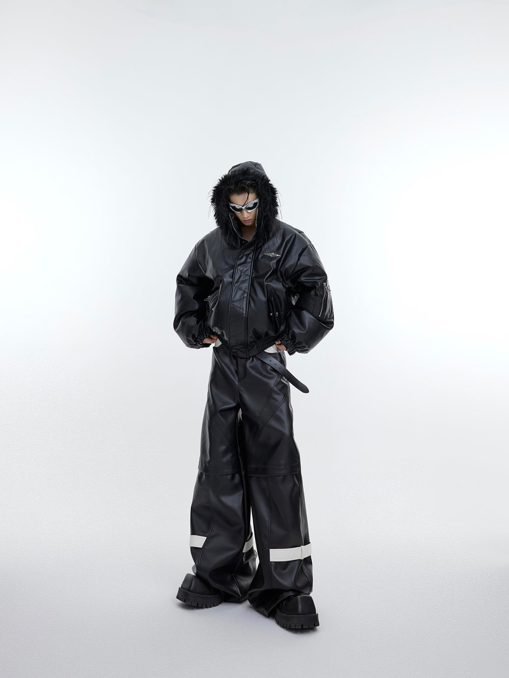 【23s November.】Deconstructed Plush Spliced PU Leather Cotton Jacket ArtsKoreanMan