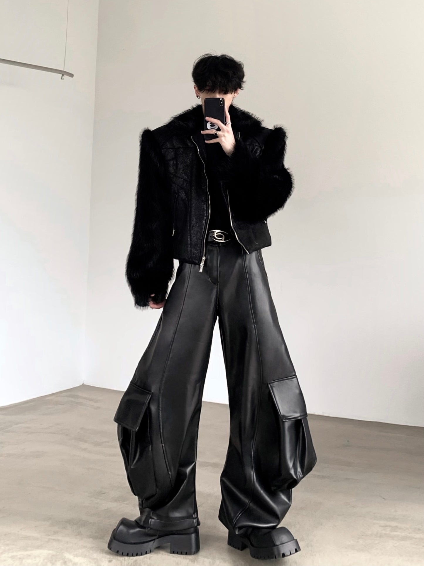 【25s Feb.】3D Silhouette Punk Large Pocket Leather Pants