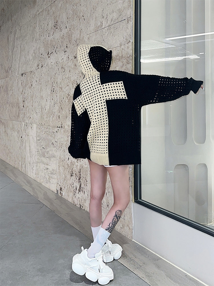 【24s Oct.】Cross-cut Woolen Hooded Drop-shoulder Loose Sweater