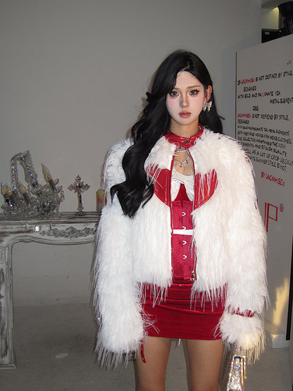 【23s December.】Christmas Heart Shape Red and White Fur Jacket