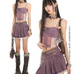 【24s July.】Hot Girl Lace Purple Denim Vest + Short Skirt