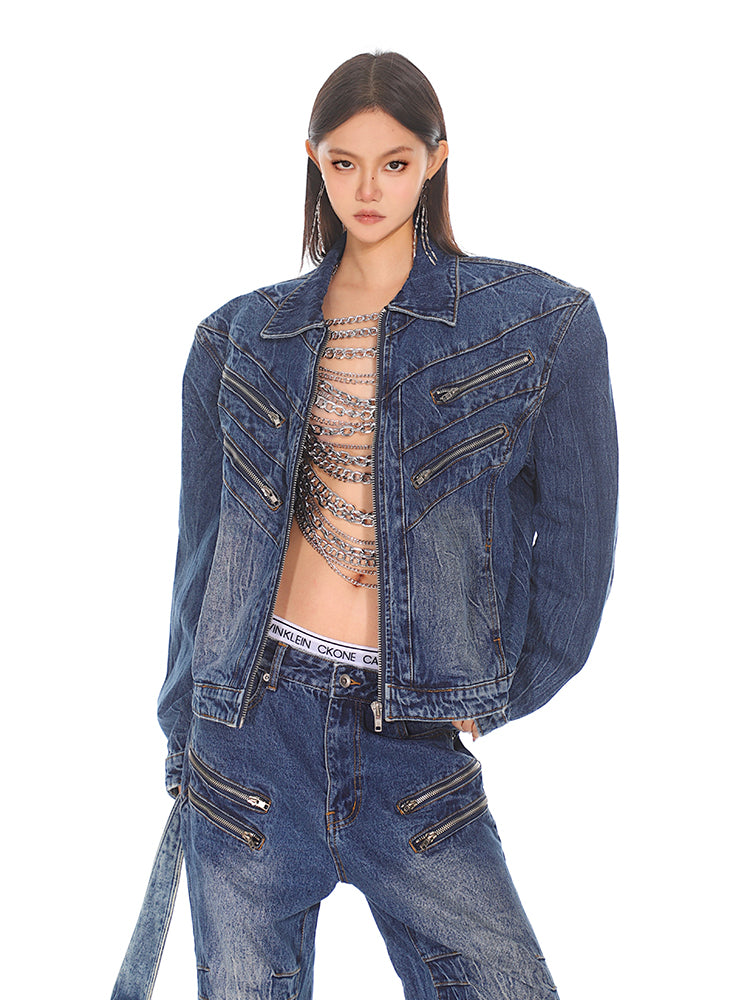 【24s Sep.】Gradient Washed Distressed Denim Jacket