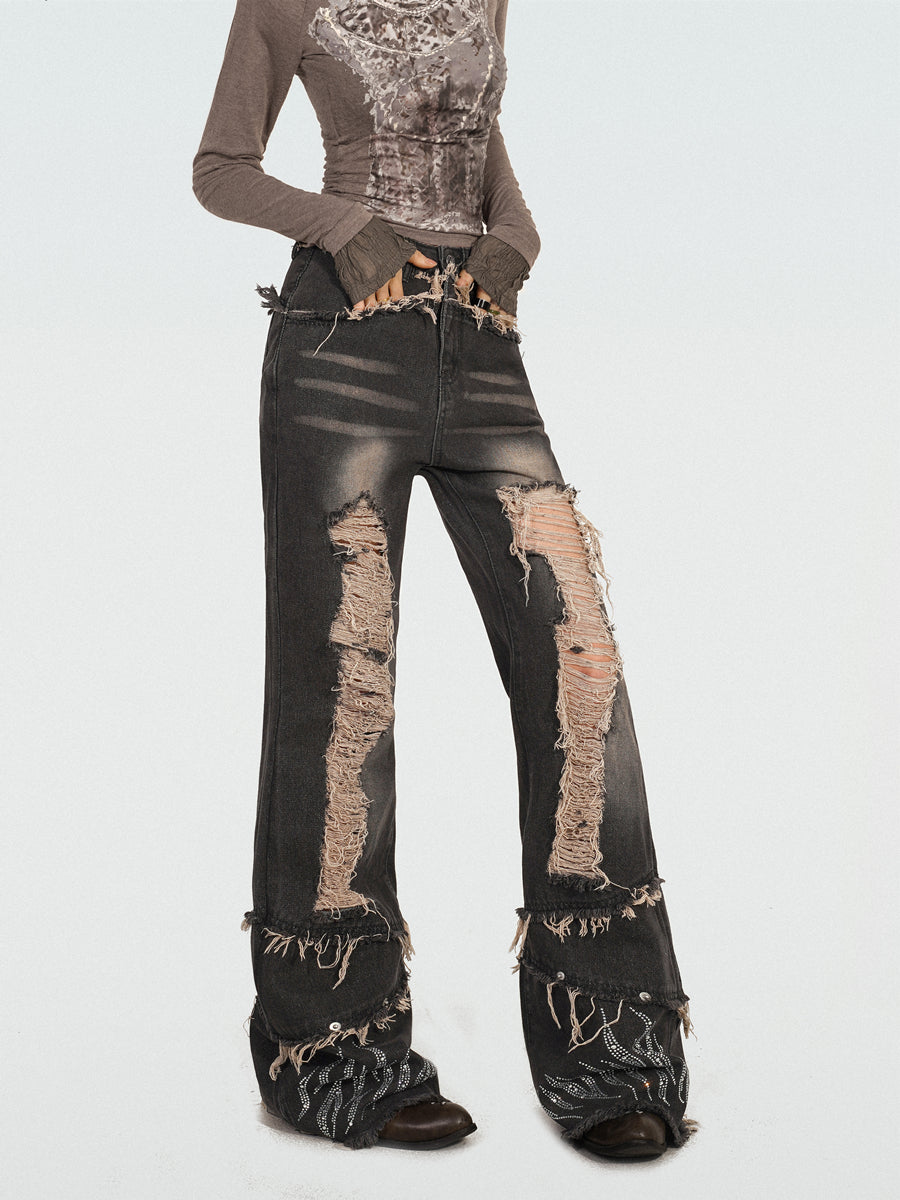 【24s Nov.】Wasteland Style Ripped Fringe Jeans