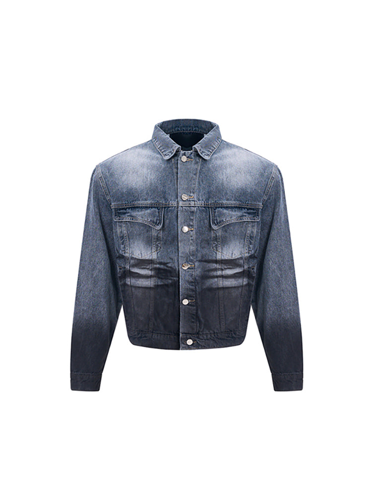 【24s Oct.】Black and Blue Gradient Retro Denim Jacket + Jeans