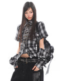 【25s Apr.】Plaid Backless Hollow Strap Detachable Shirt