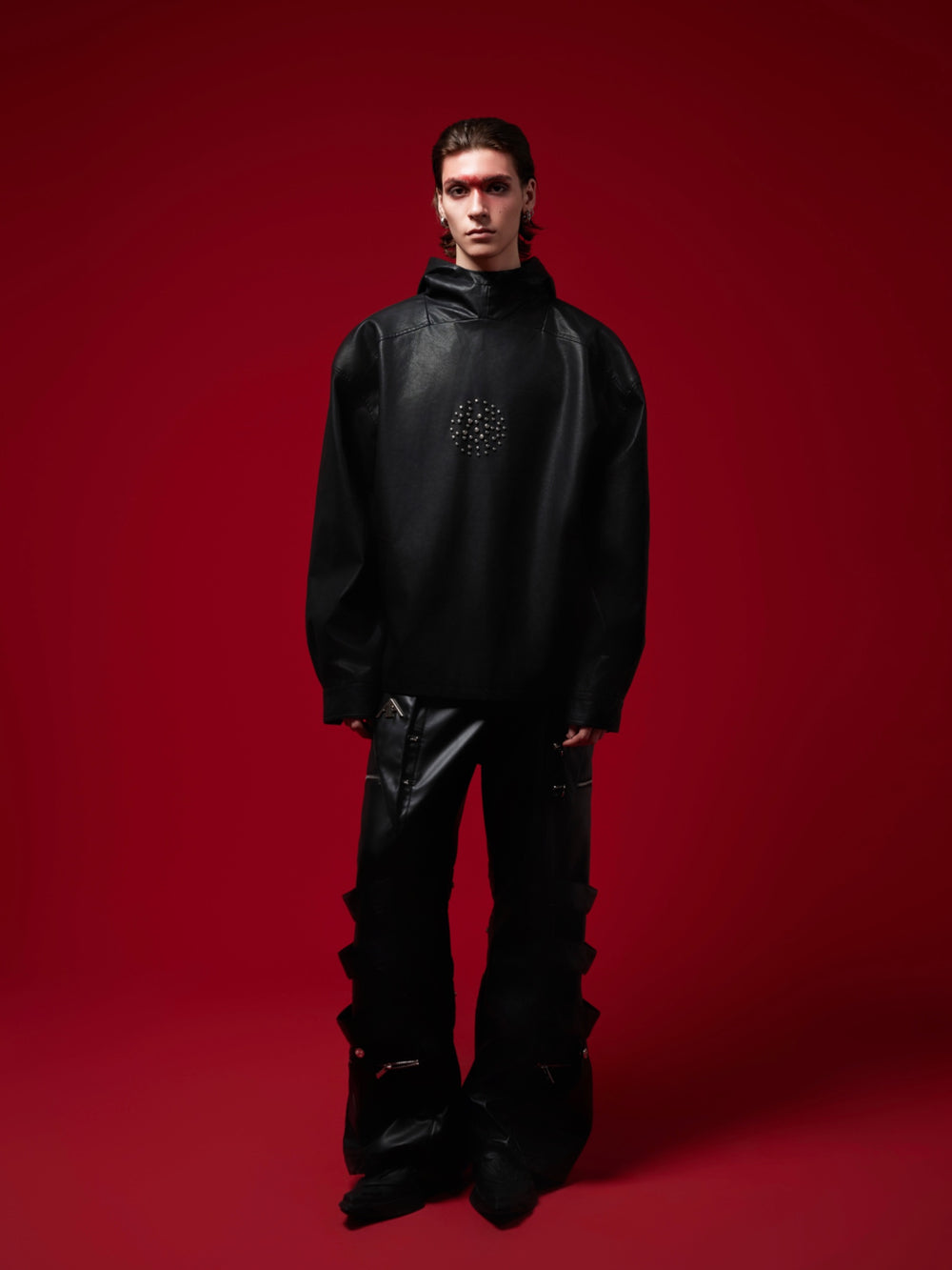 【24s Oct.】Metal Rivet Punk PU Leather Hoodie ArtsKoreanMan