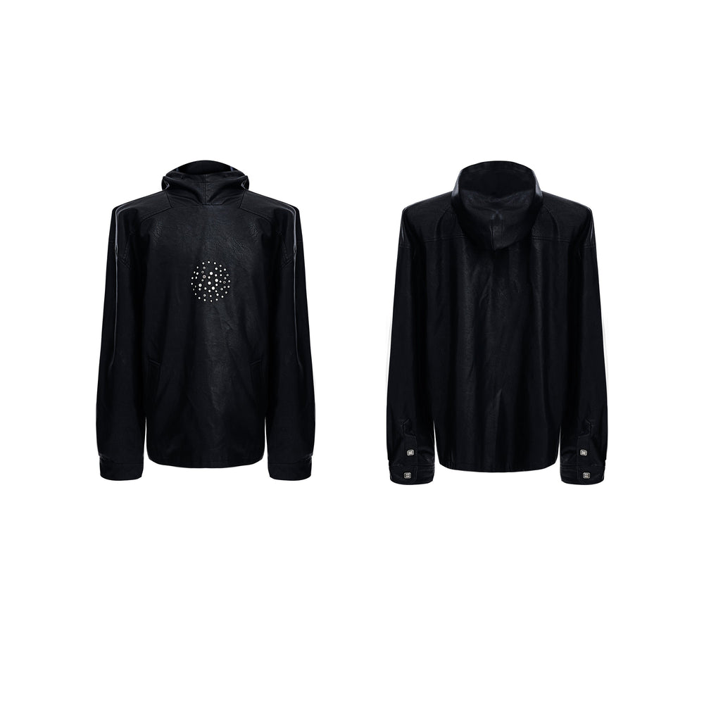 【24s Oct.】Metal Rivet Punk PU Leather Hoodie ArtsKoreanMan
