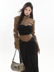 【23s December.】Black and Brown Patchwork Leather Hottie Dress ArtsKoreanMan