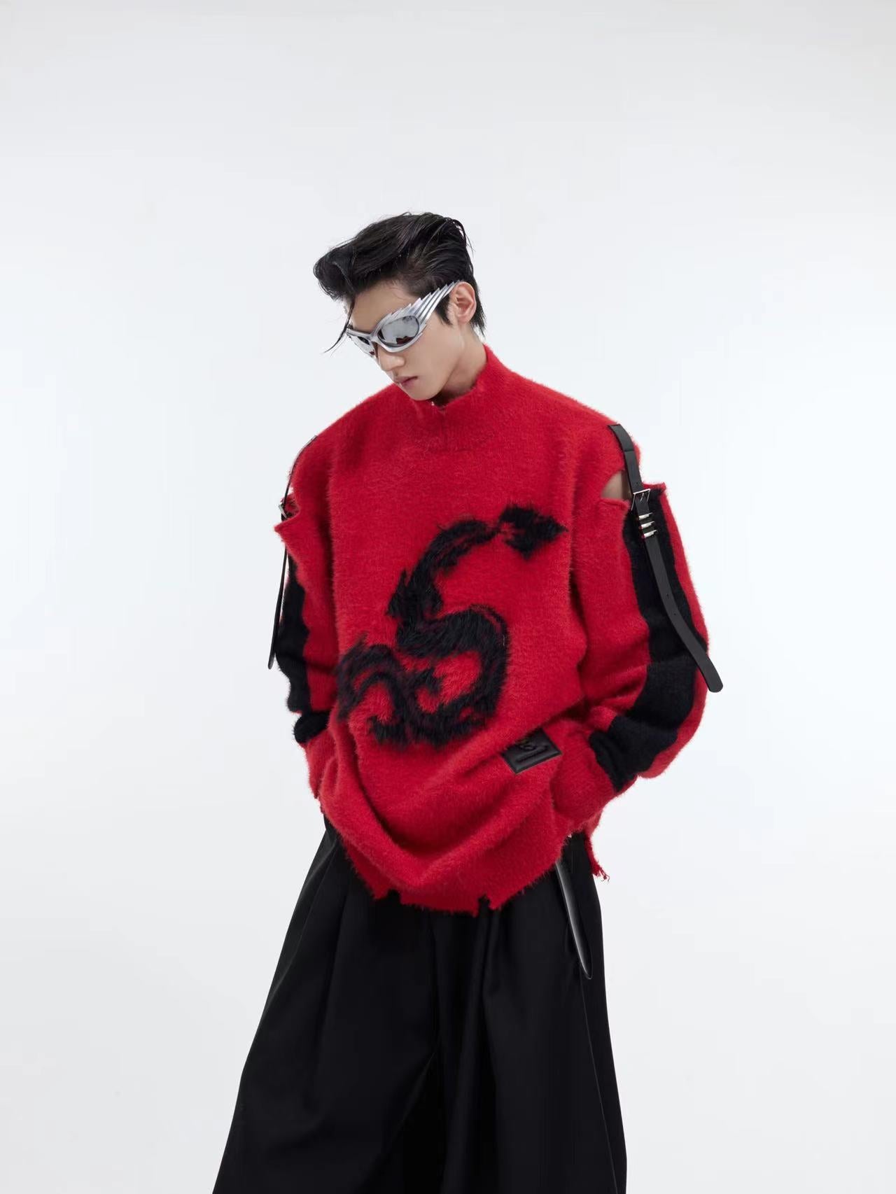 【24s January.】"Dragon" Hollow Belt Buckle Knitted Sweater