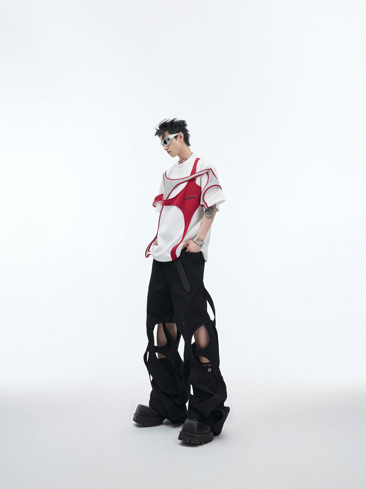 【24s April.】Double Layer Patchwork Design T-shirt ArtsKoreanMan