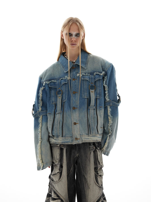 【24s Oct.】Distressed Raw Edge Deconstructed Web Denim Jacket