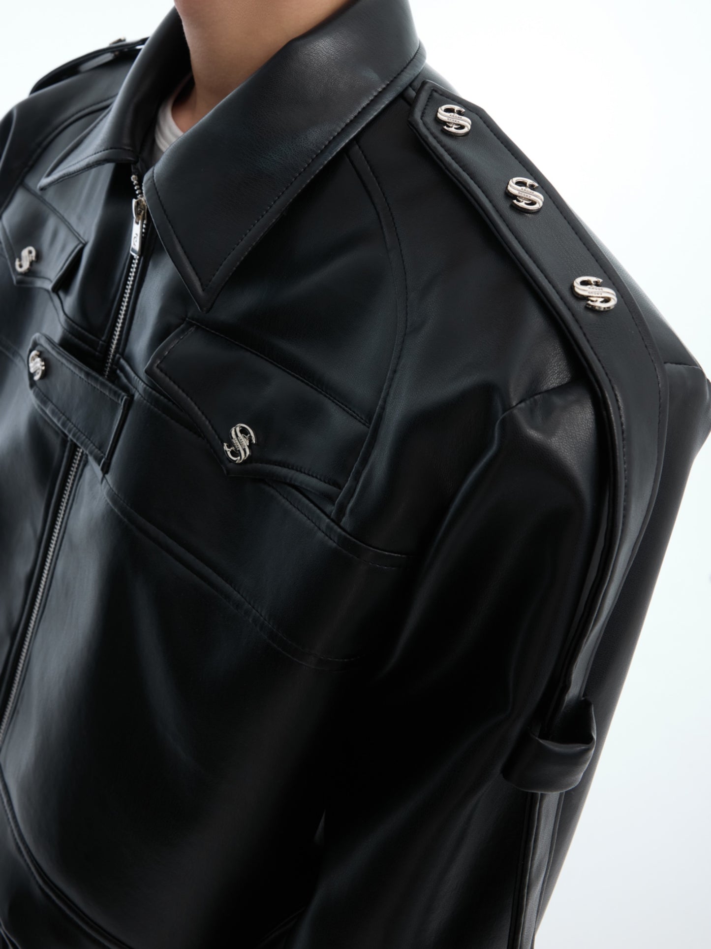 【25s Mar.】Deconstructed Metal Panel Padded Shoulder Motorcycle Jacket