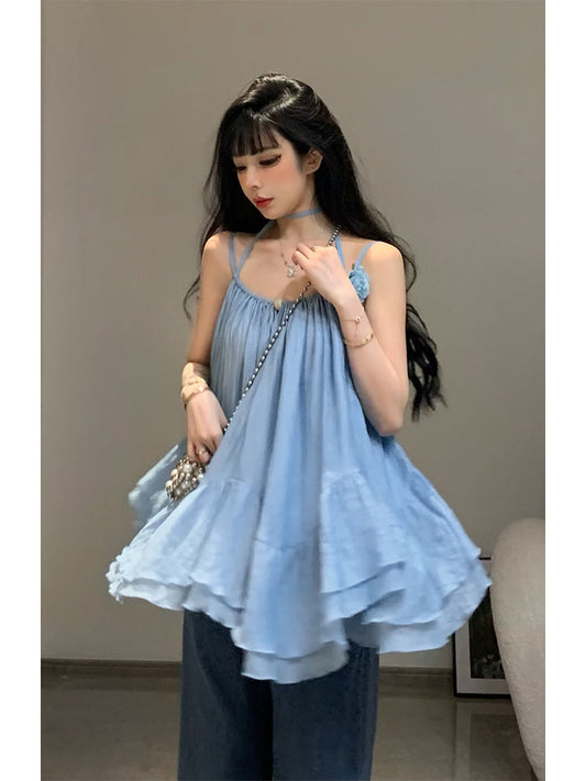 【24s Sep.】Blue Backless Suspender Dress TrendyStyle101