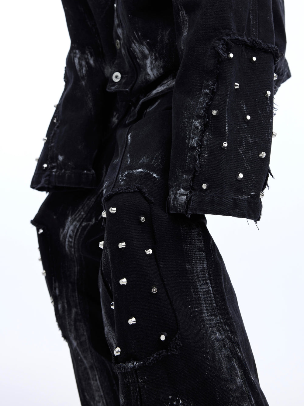 【24s March.】Metal Rivet Design Graffiti Denim Jacket + Jeans ArtsKoreanMan