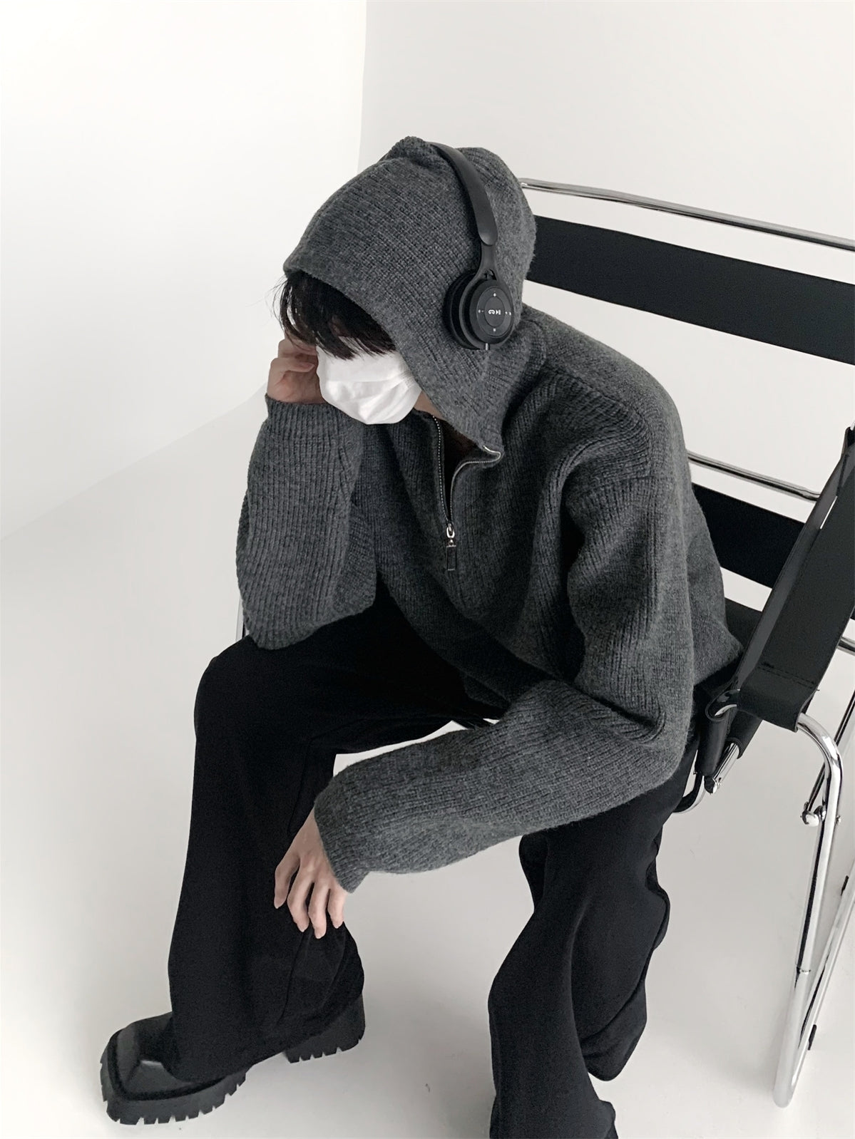 【23s November.】Half-zip Hooded Knitted Sweater