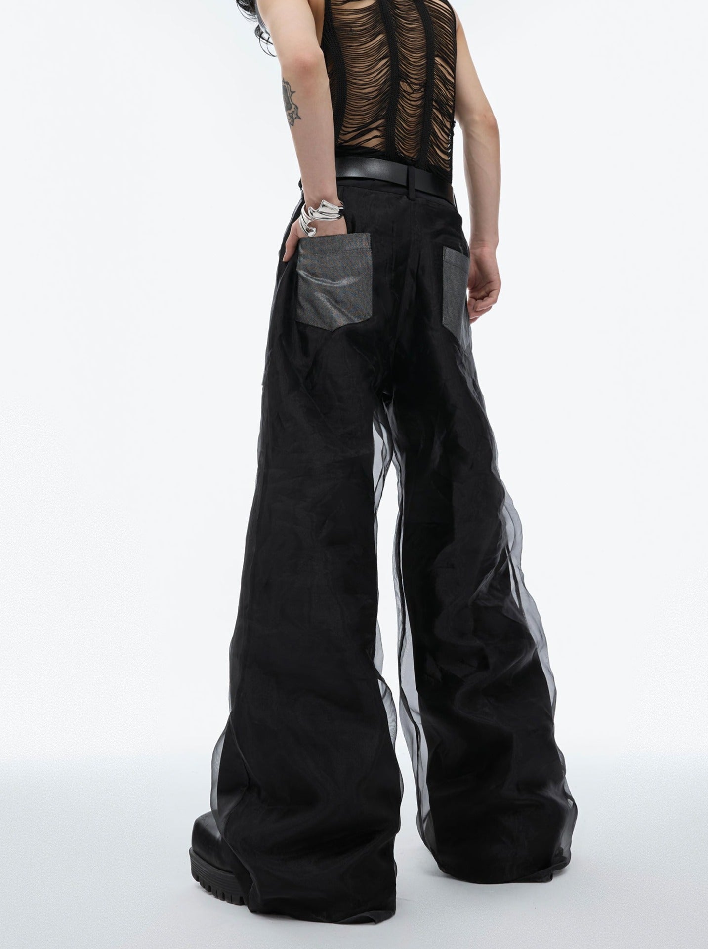 【24s May.】Double Layer Mesh Stitching Design Trousers
