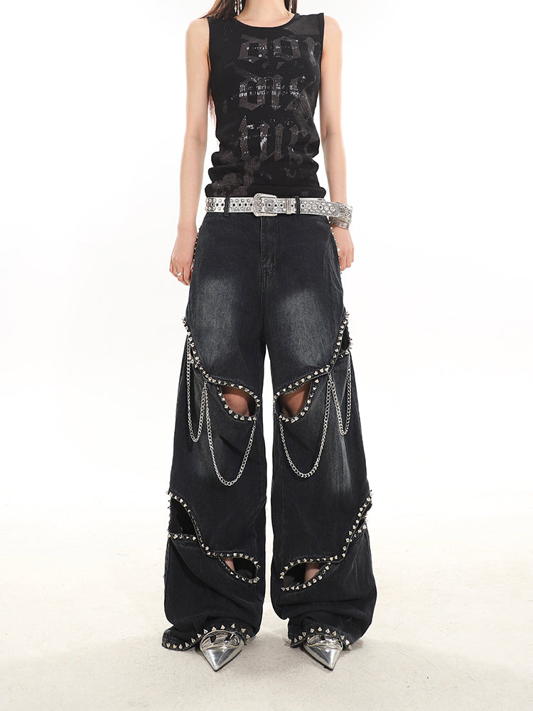 【24s February.】Metal Rivet Chain Cutout Jeans ArtsKoreanMan