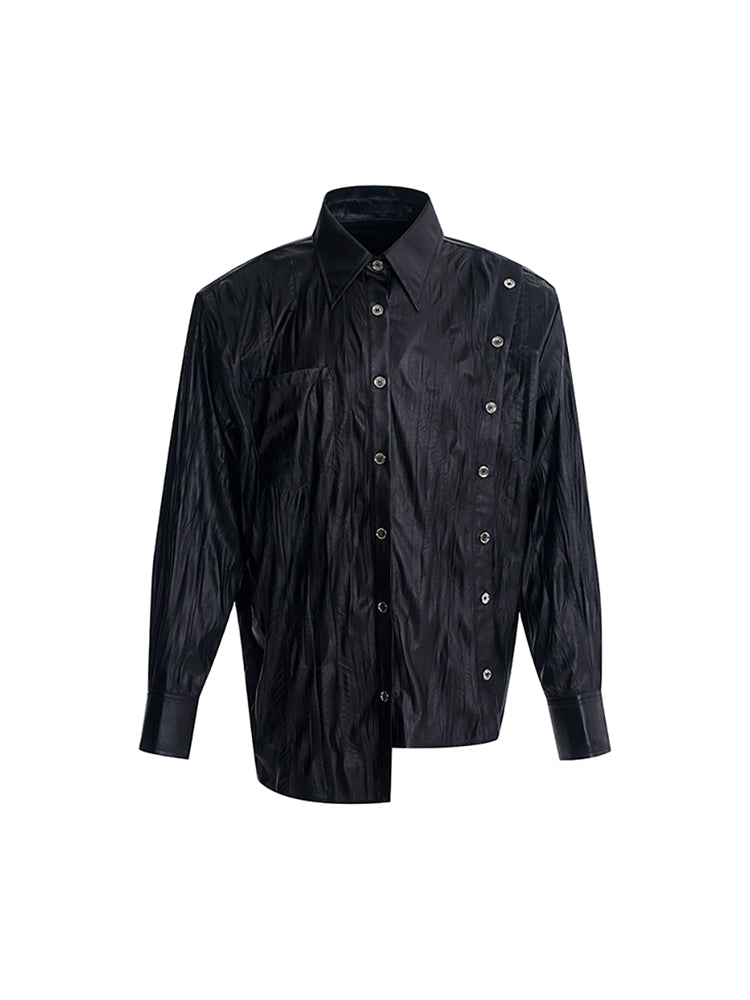 【24s Oct.】Niche Design Textured Patent Leather Metal Button Shirt