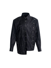 【24s Oct.】Niche Design Textured Patent Leather Metal Button Shirt ArtsKoreanMan