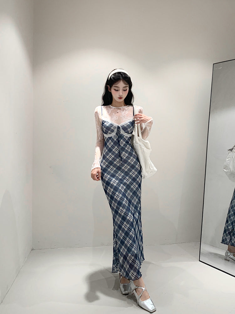 【24s Sep.】Plaid Lace Maxi Dress TrendyStyle101