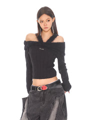 【24s Oct.】Sweet Cool Girl Off-Shoulder Slim-fitting Sweater ArtsKoreanMan