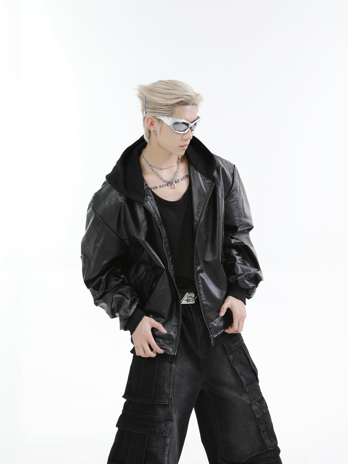 【24s Oct.】Versatile Heavy-Duty Patchwork Hooded Leather Jacket