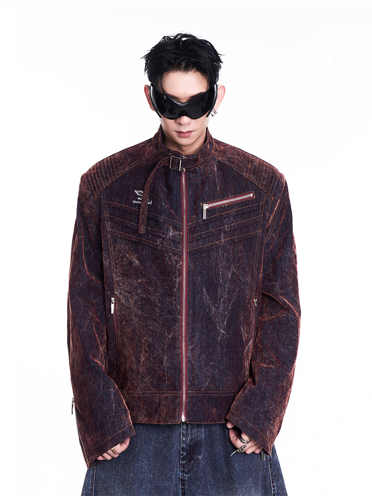 【24s Nov.】Niche Design Flocked Zip-up Denim Jacket ArtsKoreanMan