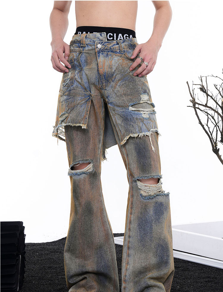 【24s Oct.】Wasteland Style Patchwork Distressed Jeans