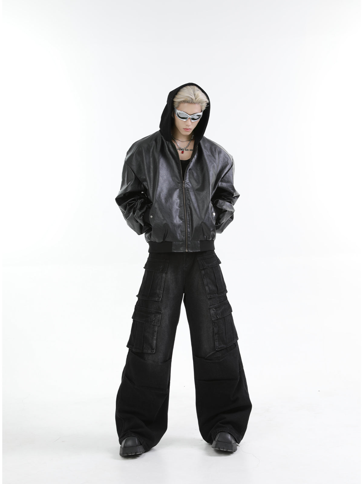 【24s Oct.】Versatile Heavy-Duty Patchwork Hooded Leather Jacket