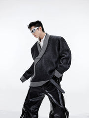 【23s September.】V-Neck Diagonal Stripe Knit Sweater ArtsKoreanMan