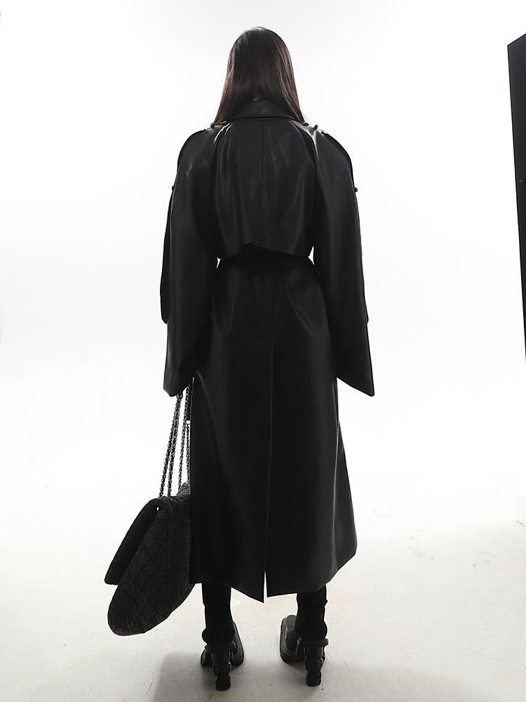 【23s December.】Long Belted Double-breasted Leather Coat ArtsKoreanMan