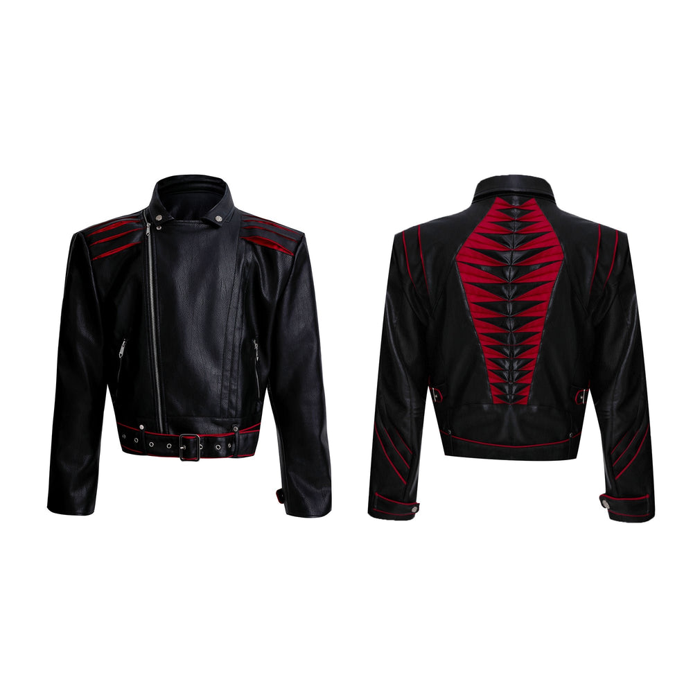 【24s Sep.】Pleated Spine Graphic Cropped Leather Biker Jacket ArtsKoreanMan