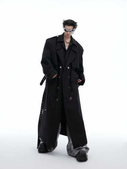 【24s Oct.】Deconstructed Fake Two-piece Padded Shoulder Trench Coat