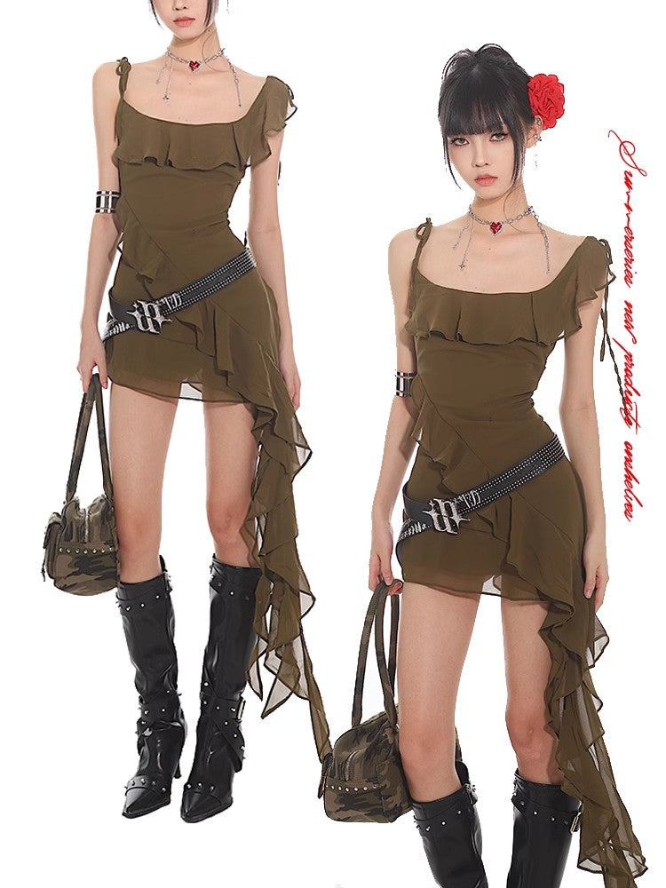 【24s July.】Printed Ruffled Suspender Dress TrendyStyle101