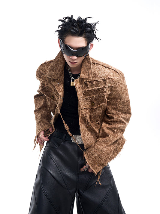 【24s Dec.】Desert Wasteland Style Raw Edged Denim Jacket ArtsKoreanMan