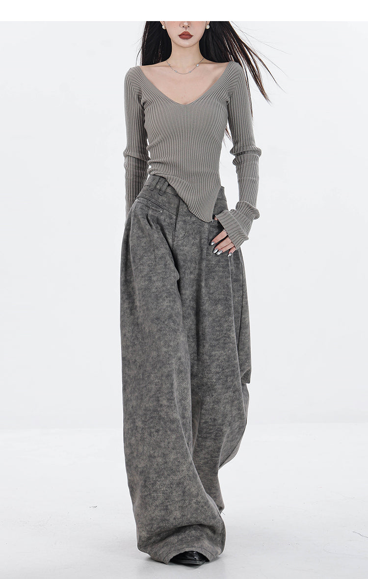 【24s Sep.】High Waist Grey Wide Leg Jeans ArtsKoreanMan