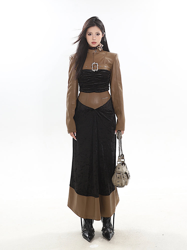 【23s December.】Black and Brown Patchwork Leather Hottie Dress ArtsKoreanMan