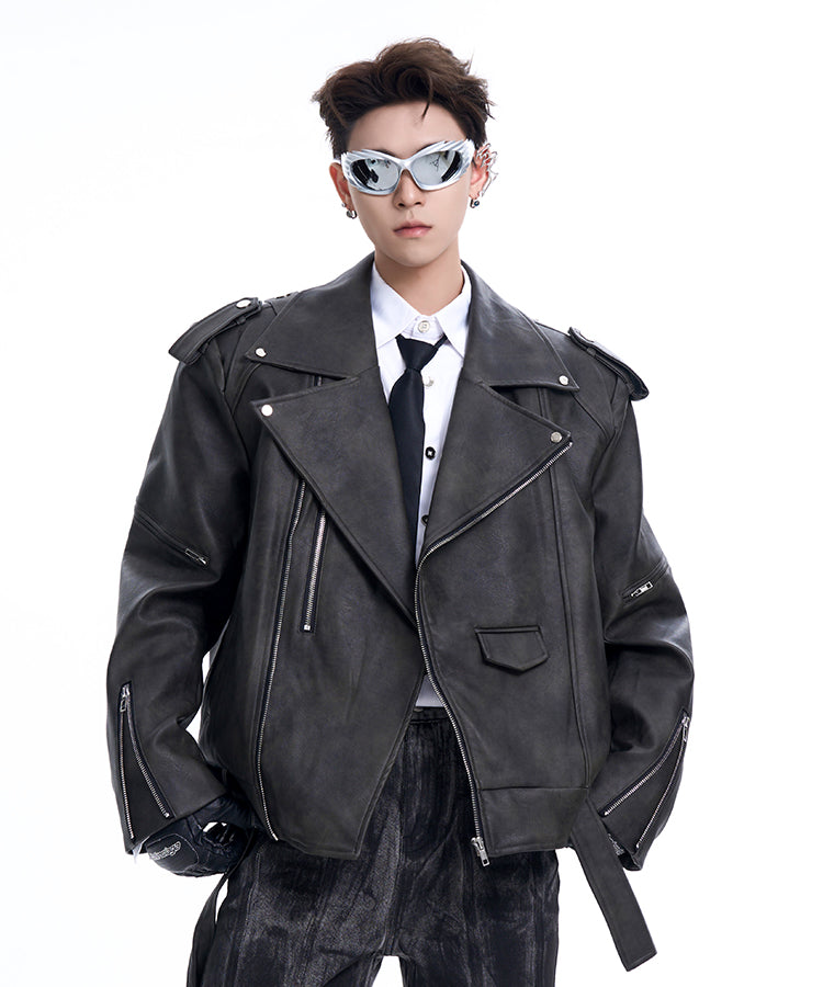 【24s Oct.】Deconstructed Blazer-collar Leather Biker Jacket