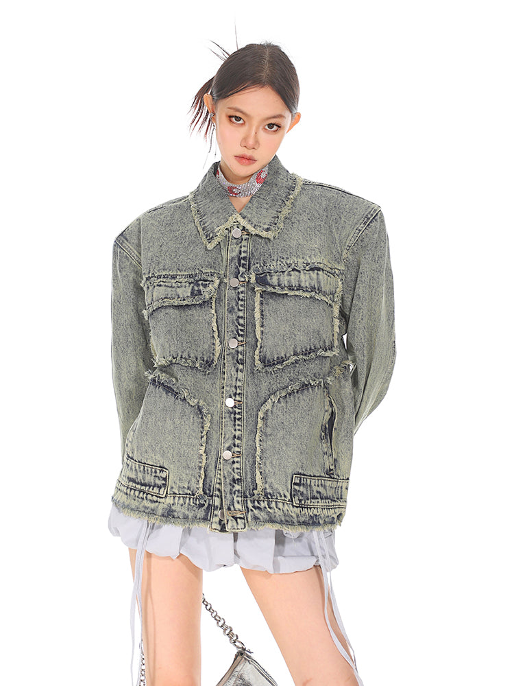 【24s Sep.】Vintage Washed Distressed Denim Jacket