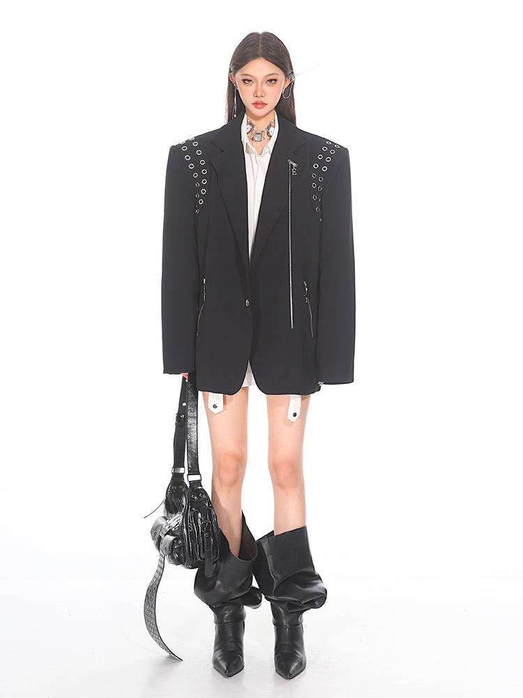 【24s Oct.】Oversized Blazer with Metal Zip