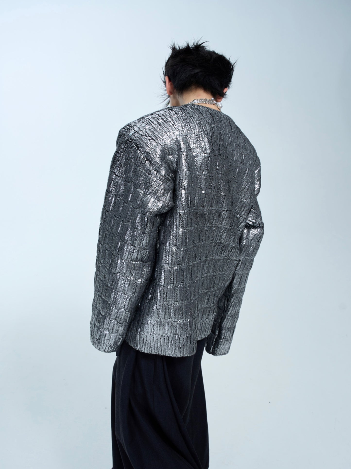 【24s Nov.】Metallic Coated Irregular Silver Texture Sweater