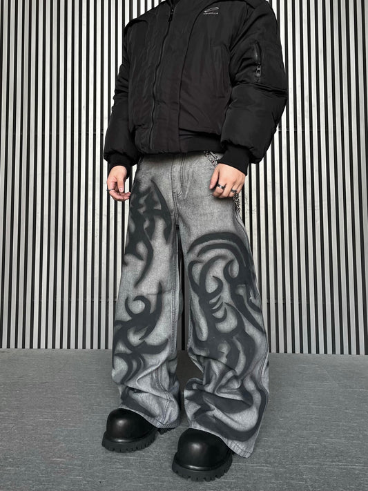 【25s Jan.】Niche Graffiti Design Straight Loose Jeans