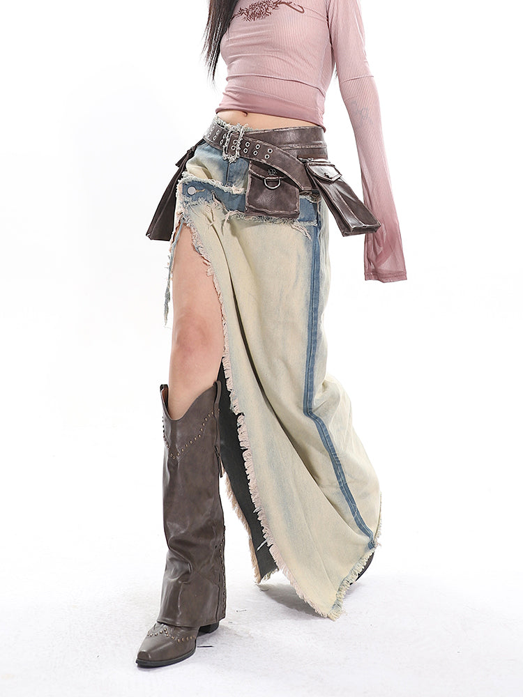 【24s April.】Distressed Raw Edge Gradient Denim Skirt ArtsKoreanMan