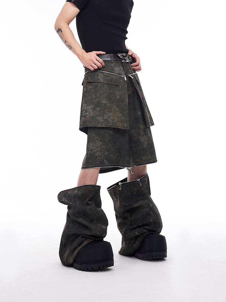 【25s Jan.】Rustic Wash Detachable Skirt Jeans