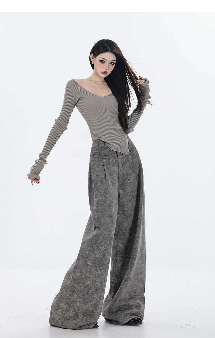 【24s Sep.】High Waist Grey Wide Leg Jeans ArtsKoreanMan