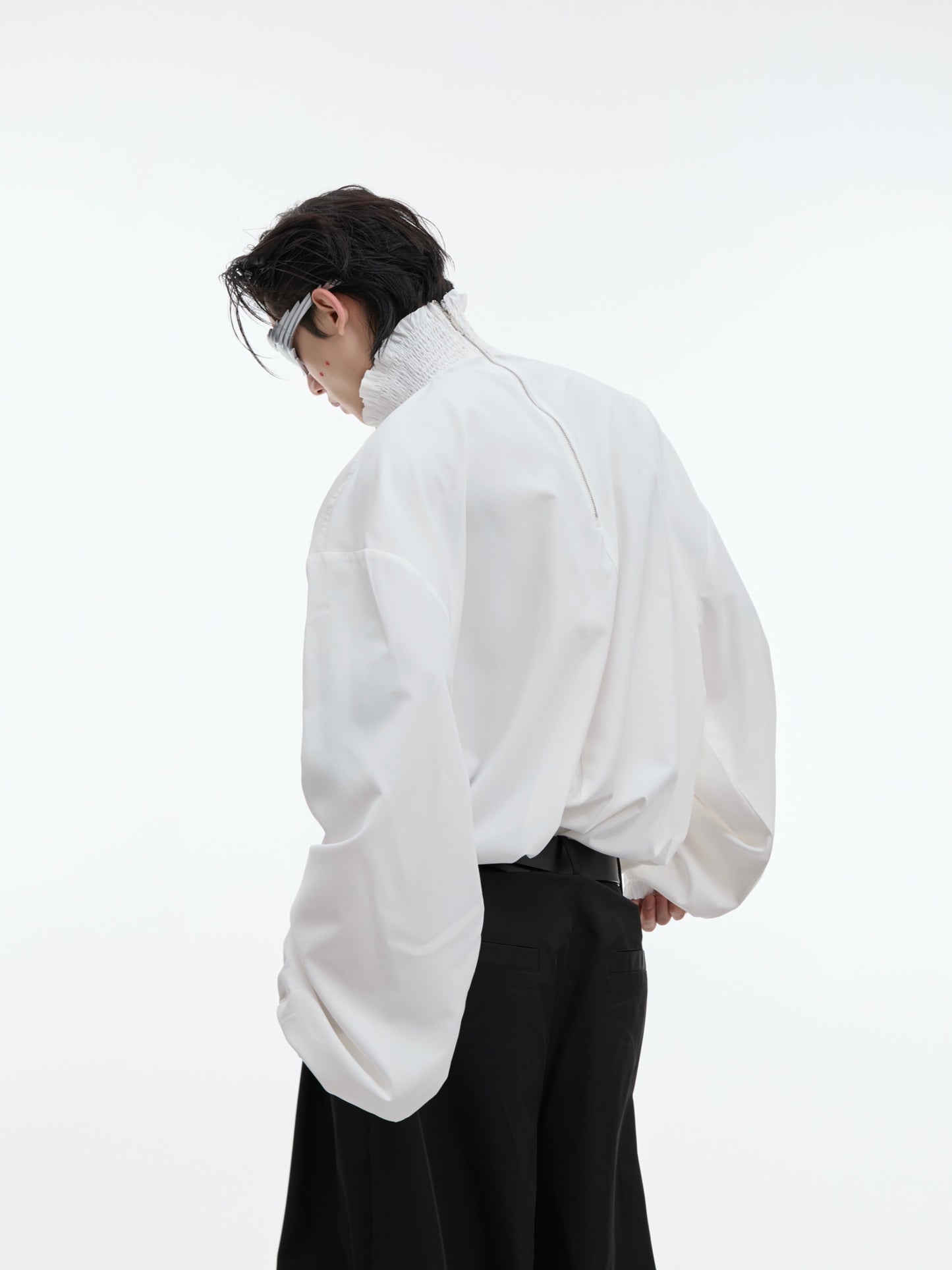 【24s Oct.】High Collar Pleated Loose Lace Shirt