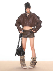 【24s Oct】American Retro Pleated Short Leather Jacket ArtsKoreanMan