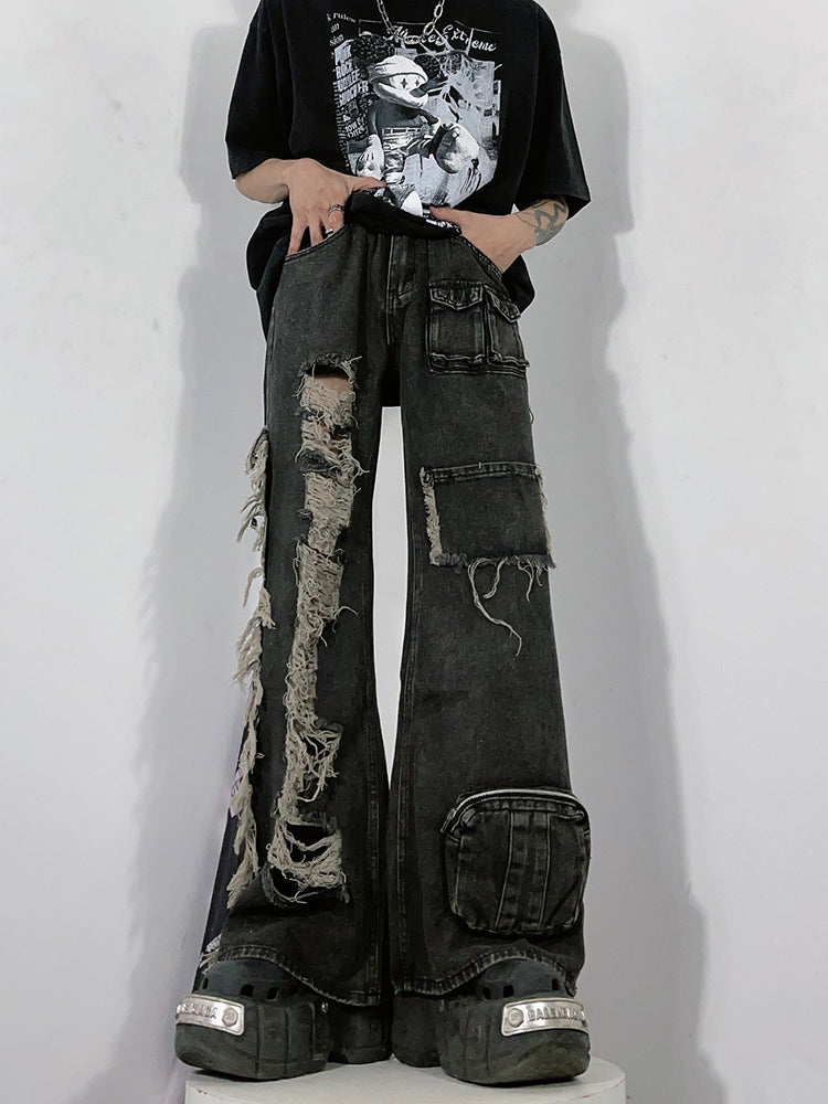 【24s January.】Retro Ripped Multi-pocket Cargo Jeans ArtsKoreanMan