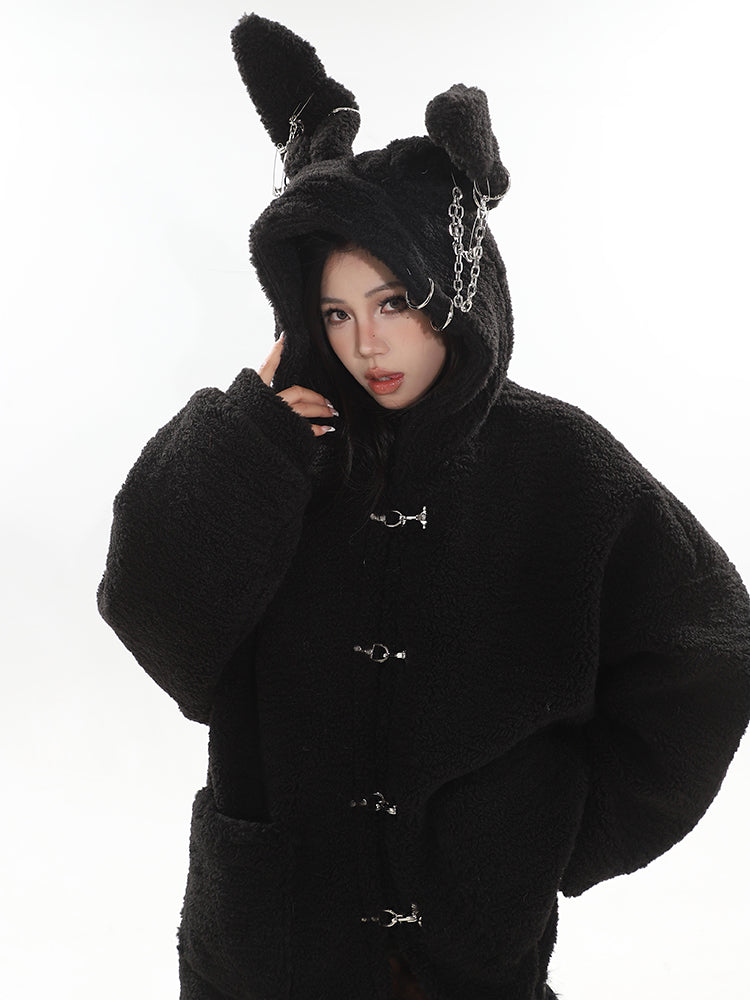 【23s December.】Cute Bunny Ears Hooded Sherpa Jacket ArtsKoreanMan